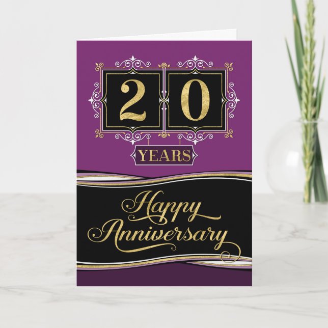 Employee Anniversary 20 Yrs Decorative Formal Plum Card (Front)