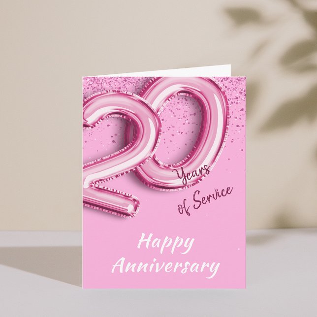 Employee Anniversary 20years PinkBalloon Fold Card (Employee Anniversary 20 Years PinkBalloon Fold Card)