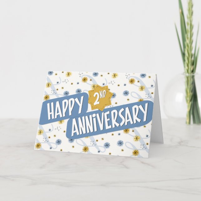 Employee Anniversary 2 Years Blue White Pattern Card (Front)