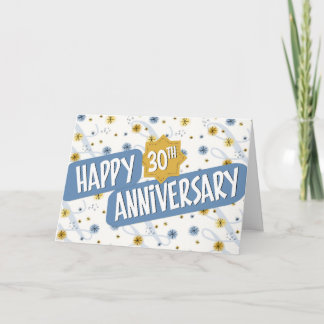 Employee Anniversary 30 Years Blue White Pattern Card