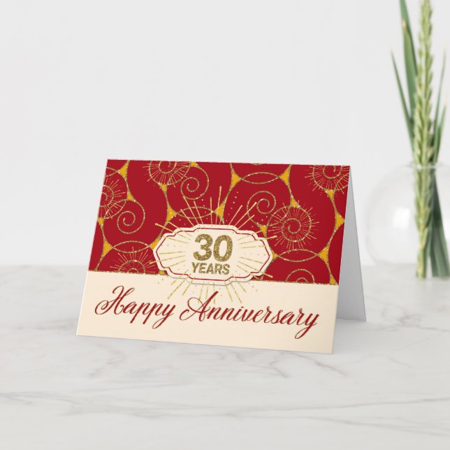 Employee Anniversary 30 Years - Red Swirls Card (Front)