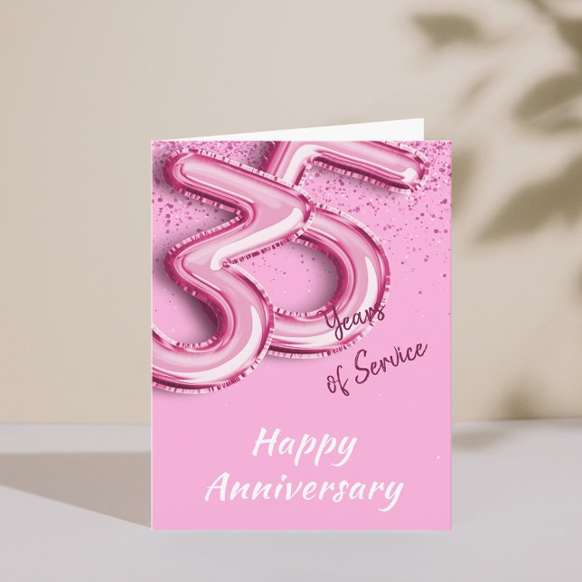 Employee Anniversary 35years PinkBalloon Fold Card (Employee Anniversary 35 Years PinkBalloon Fold Card)