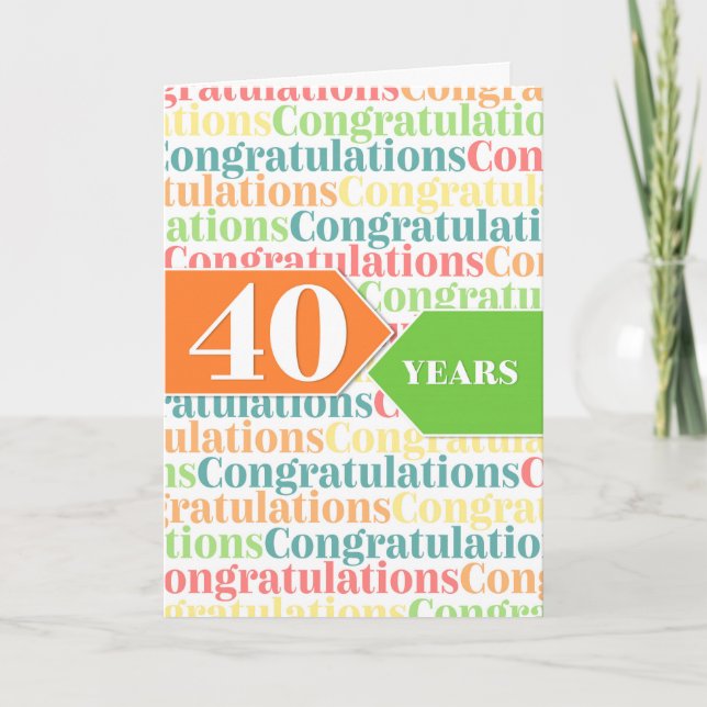 Employee Anniversary 40 Years Colourful Pattern Card (Front)