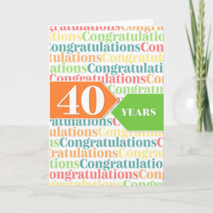 Employee Anniversary 40 Years Colourful Pattern Card
