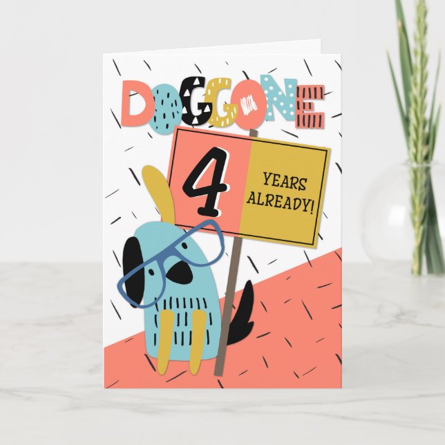 Employee Anniversary 4 Years Comic Dog Card (Front)