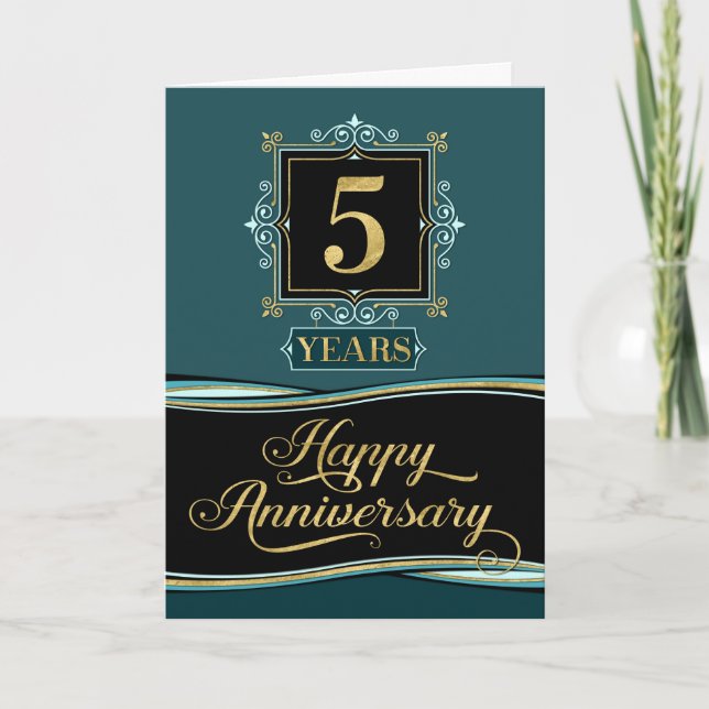 Employee Anniversary 5 Year Decorative Formal Jade Card (Front)