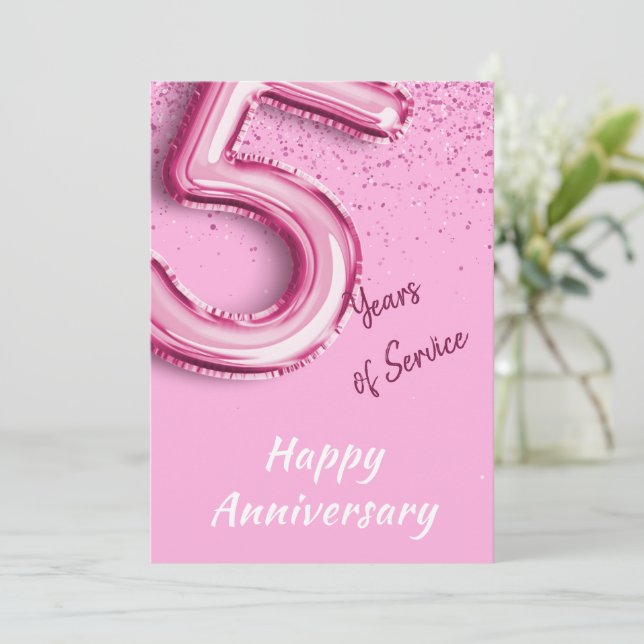 Employee Anniversary 5 Years Pink Balloon Card (Standing Front)
