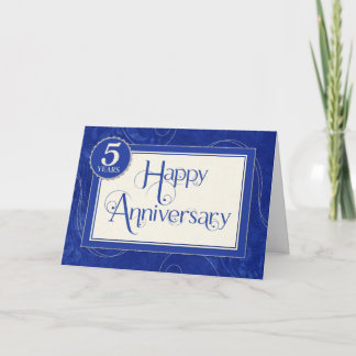 Employee Anniversary 5 Years - Text Swirls Blue Card