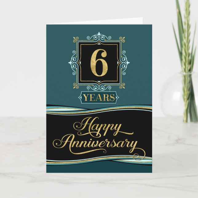 Employee Anniversary 6 Year Decorative Formal Jade Card (Front)