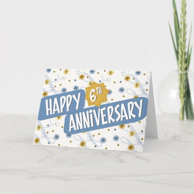 Employee Anniversary 6 Years Blue White Pattern Card (Front)
