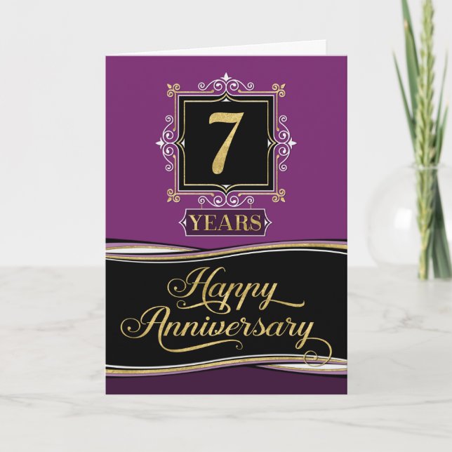 Employee Anniversary 7 Year Decorative Formal Plum Card (Front)