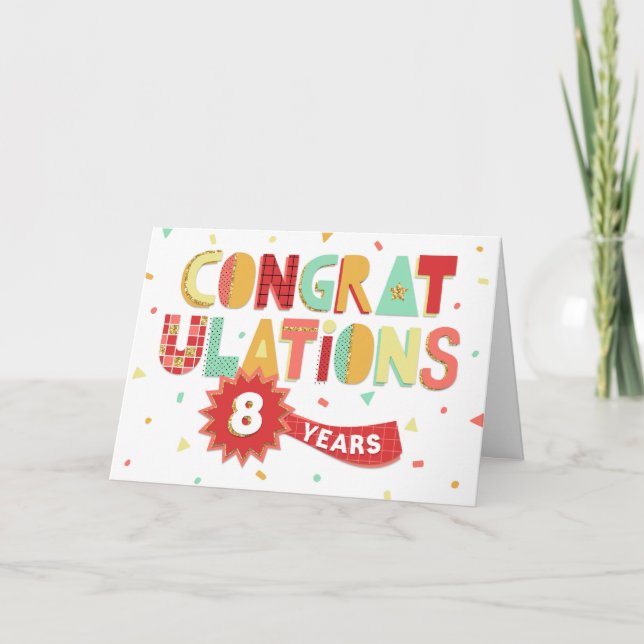 Employee Anniversary 8 Years Fun Congratulations Card (Front)