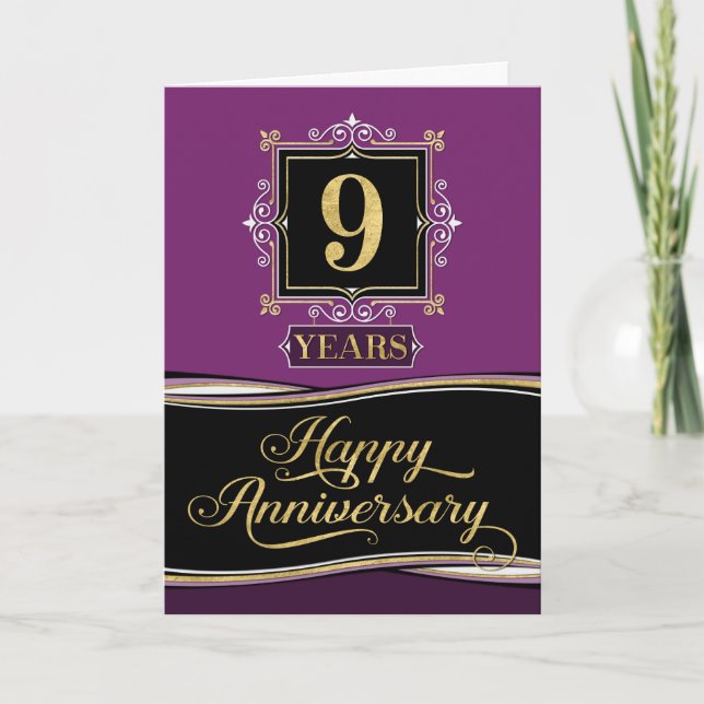 Employee Anniversary 9 Year Decorative Formal Plum Card (Front)