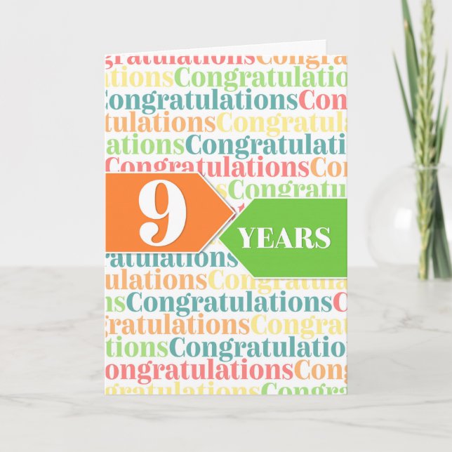 Employee Anniversary 9 Years Colourful Pattern Card (Front)