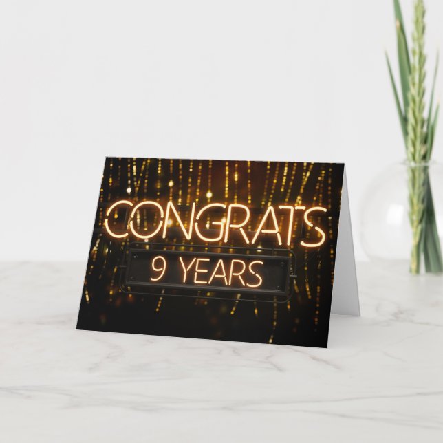 Employee Anniversary 9 Years - Neon Sign Card (Front)