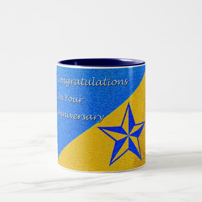 Employee Anniversary Blue Star Two-Tone Coffee Mug (Center)