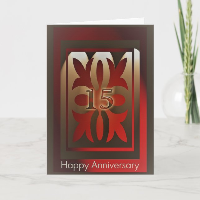 Employee Anniversary Cards 15 Years Red and Gold (Front)