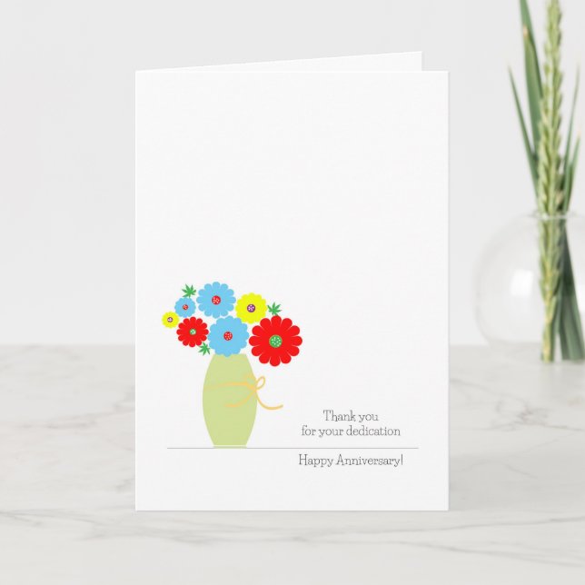 Employee Anniversary Cards, Cute Colourful Flowers Holiday Card (Front)