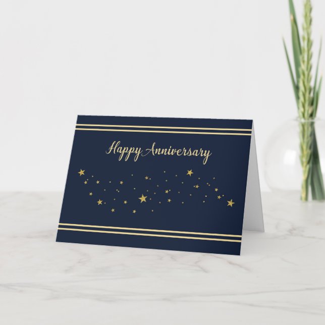 Employee Anniversary Gold Glitter Look Stars Card (Front)