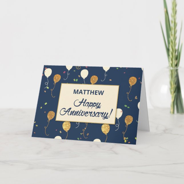 Employee Anniversary with Gold Look Balloons  Card (Front)