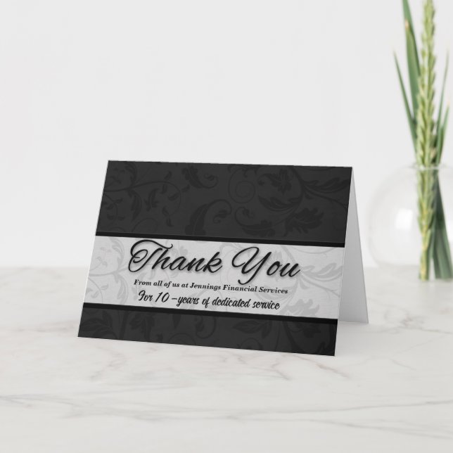 Employee Appreciation Custom Black Damask Thank You Card (Front)