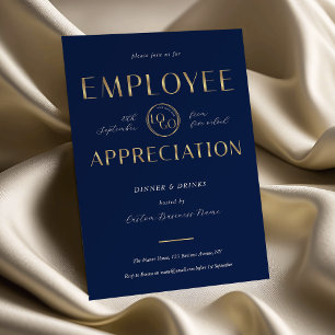 Employee Appreciation Navy & Gold Logo Business Invitation