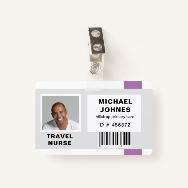 employee bar code photo name tag ID badge (Front with Clip)