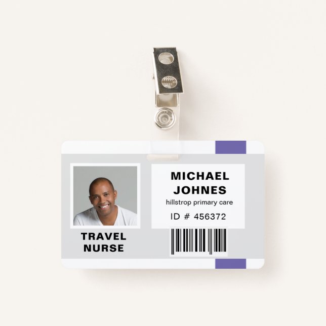 employee bar code photo name tag ID badge (Front with Clip)