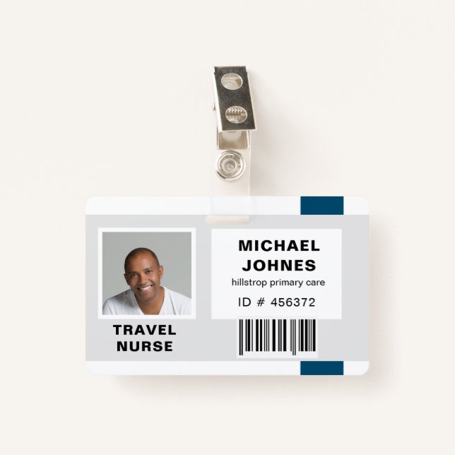 employee bar code photo name tag ID badge (Front with Clip)