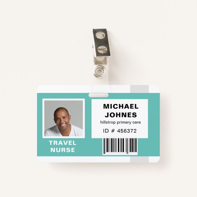 employee bar code photo name tag ID badge (Front with Clip)