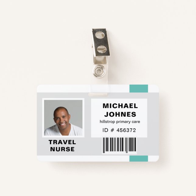 employee bar code photo name tag ID badge (Front with Clip)