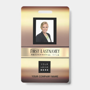Employee Barcode Logo Name Scan Gold Vertical ID Badge