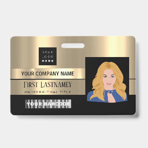 Employee Barcode Logo Name Scanner Black Gold Lux ID Badge