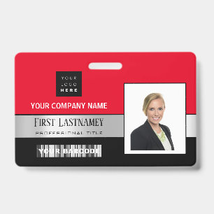 Employee Barcode Logo Name Scanner Black Red ID Badge