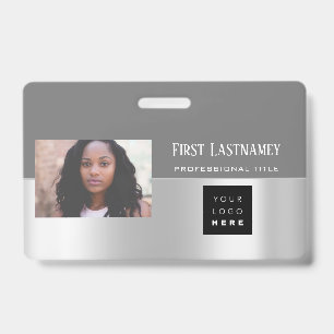 Employee Barcode Logo Name Scanner Grey Black ID Badge