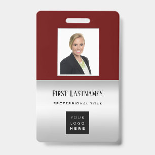 Employee Barcode Logo Name Scanner Grey Maroon ID Badge