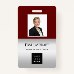 Employee Barcode Logo Name Scanner Grey Maroon ID Badge