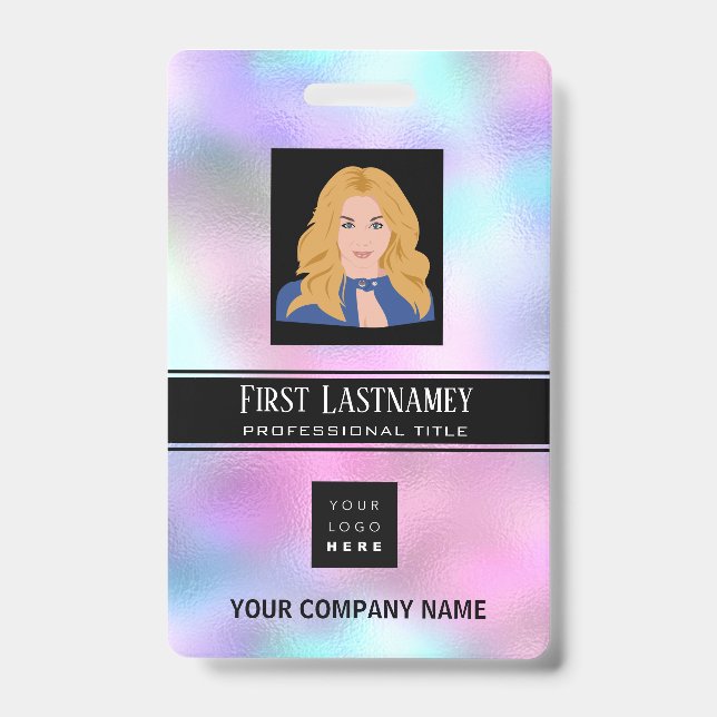 Employee Barcode Logo Name Scanner Ombre Vertical ID Badge (Front)