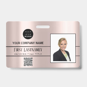 Employee Barcode Logo Name Scanner Stripe Rose ID Badge