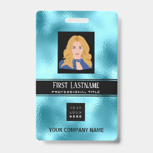 Employee Barcode Logo Name Scanner  Vertical Blue ID Badge