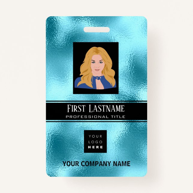 Employee Barcode Logo Name Scanner  Vertical Blue ID Badge (Front)