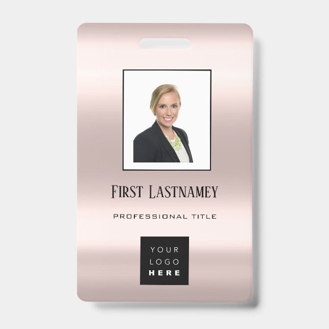 Employee Barcode Logo Name Scanner White Rose ID Badge (Front)
