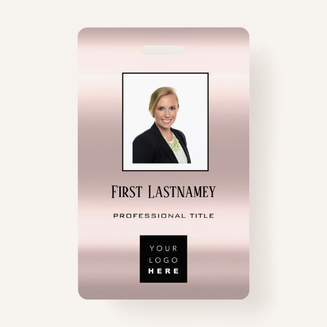 Employee Barcode Logo Name Scanner White Rose ID Badge (Front)