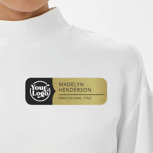 Employee Black Metallic Gold Logo Magnetic Name Tag
