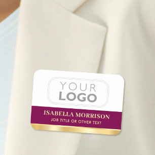 Employee Business Company Logo ID Plum Gold Name Tag
