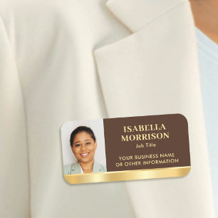 Employee Business ID Staff Photo Brown Gold Name Tag