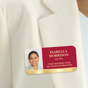 Employee Business ID Staff Photo Red Gold Gradient Name Tag