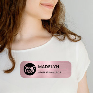 Employee Business Logo Rose Gold Magnetic Name Tag