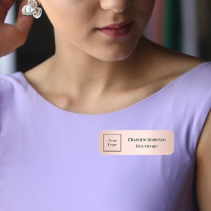 Employee business logo rose gold pink name tag
