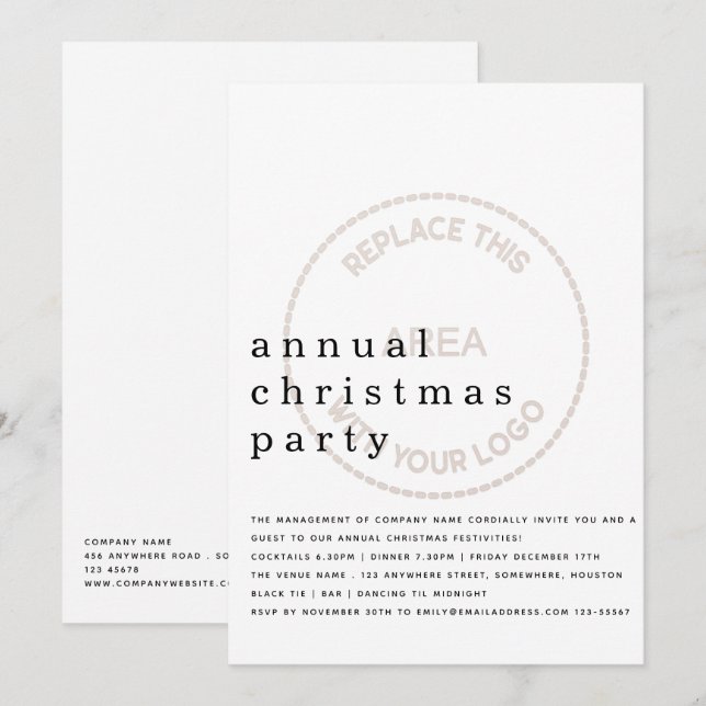 Employee Christmas Party Minimalist Tinted Logo Invitation (Front/Back)